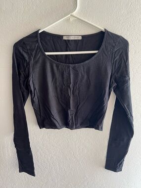 Foreign Exchange Black Long-Sleeve Scoop Neck Crop Top